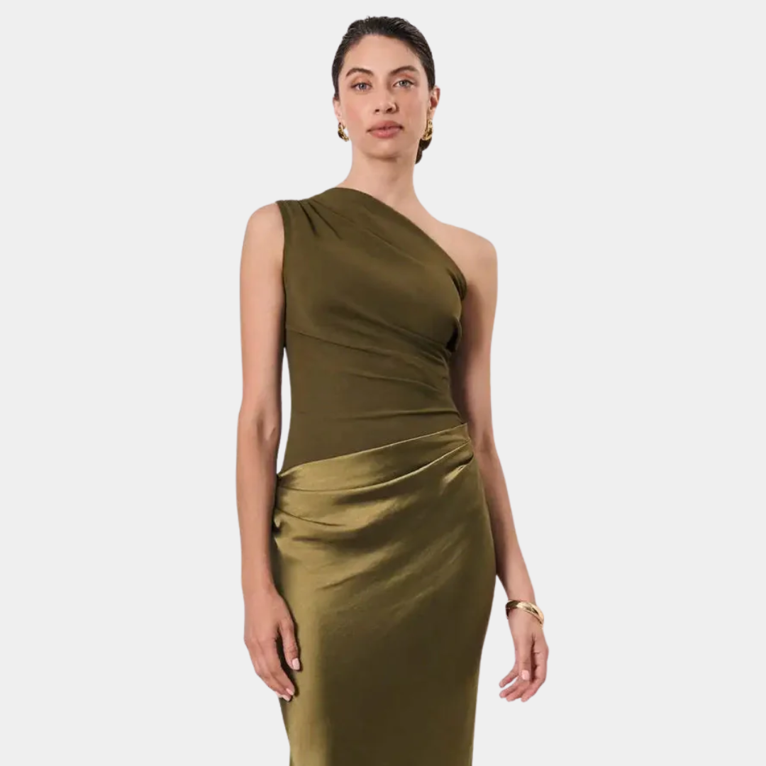 Aleida | Abito Maxi in Satin con Spalla Scoperta