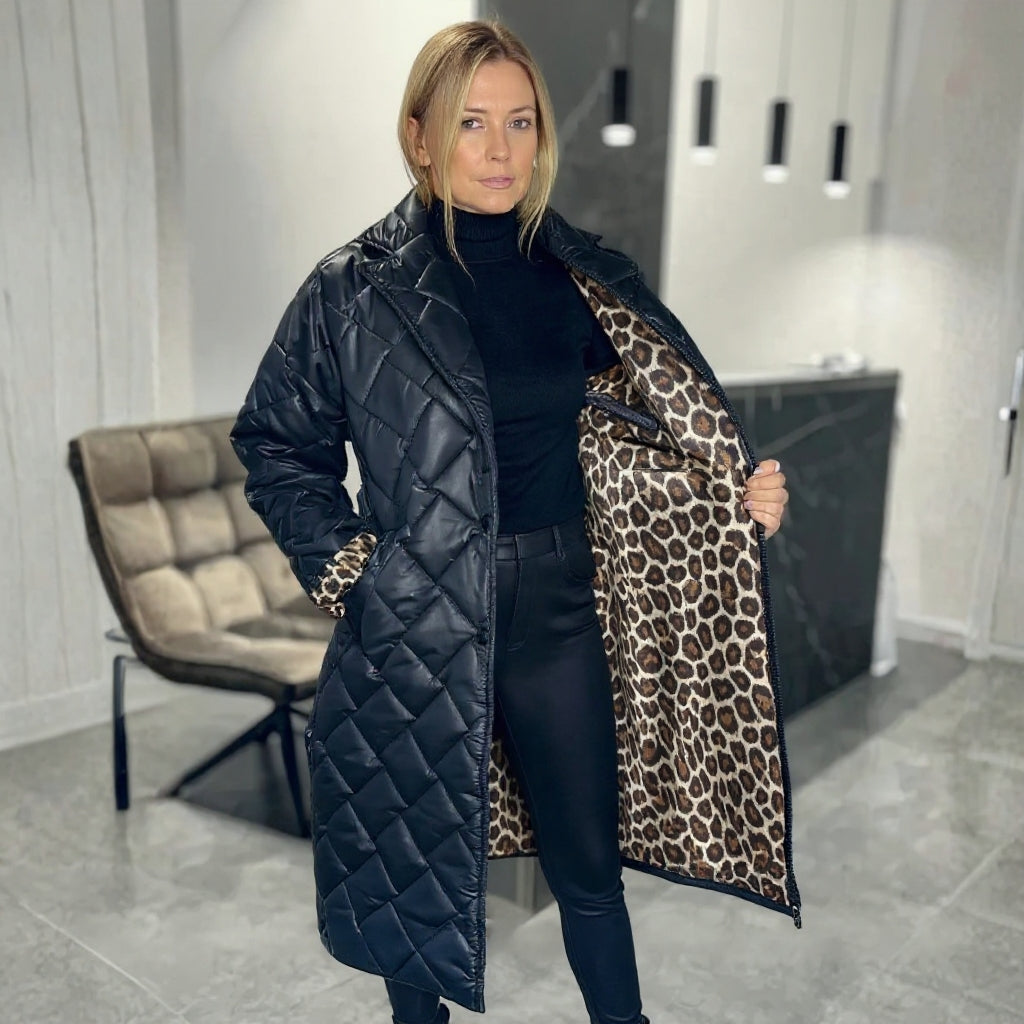 Elena | Cappotto imbottito reversibile con fodera leopardata