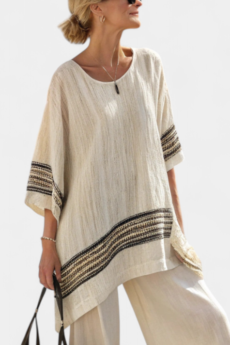 Harlowe | Haut en lin noir à rayures élégantes et pantalons fluides