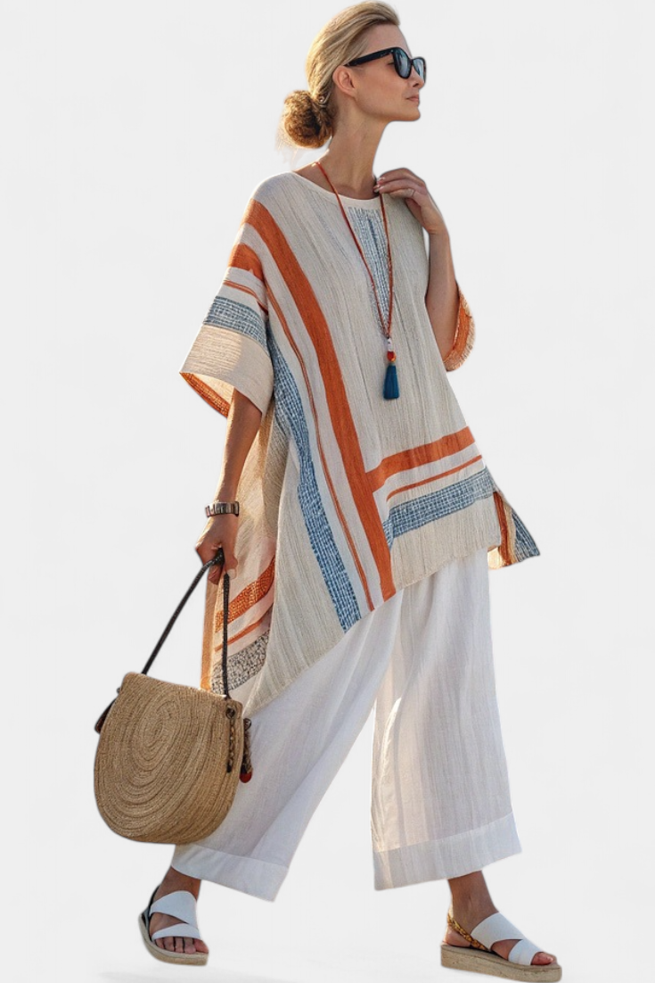 Caevan | Blouse Asymétrique Sophistiquée & Pantalons en Lin à Jambes Larges