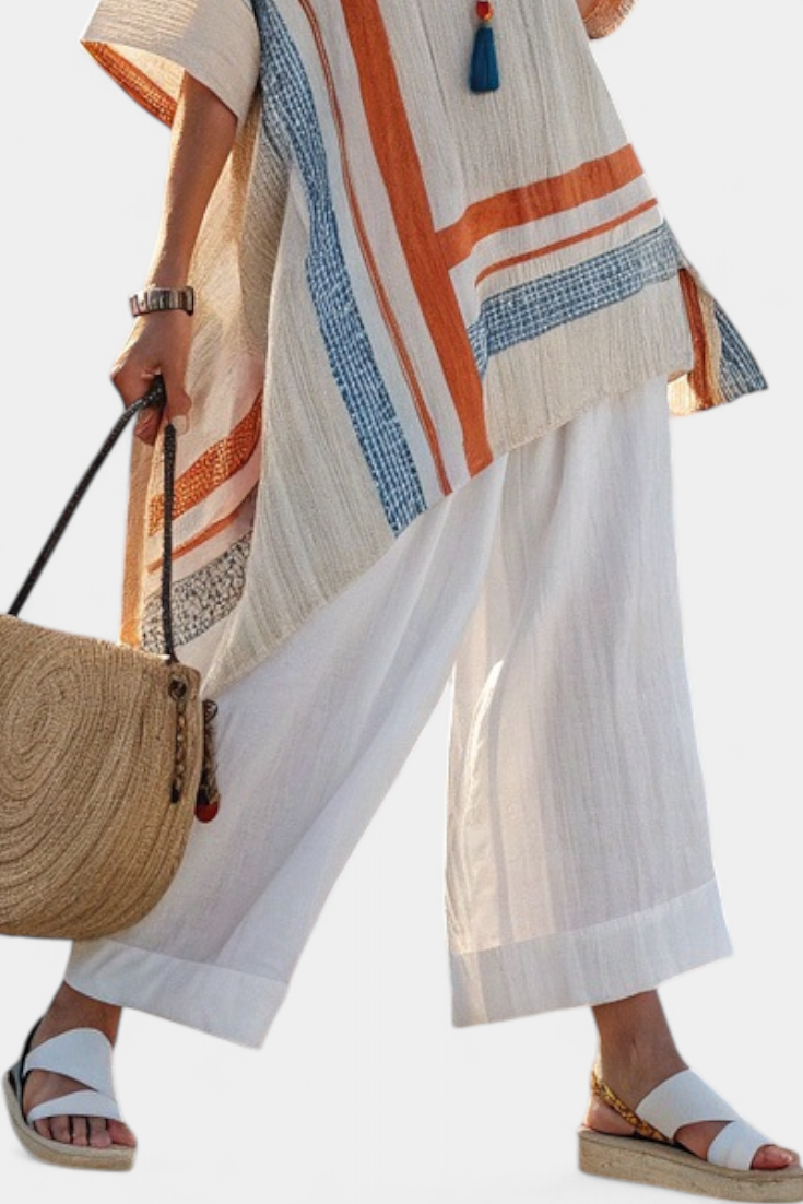 Caevan | Blouse Asymétrique Sophistiquée & Pantalons en Lin à Jambes Larges