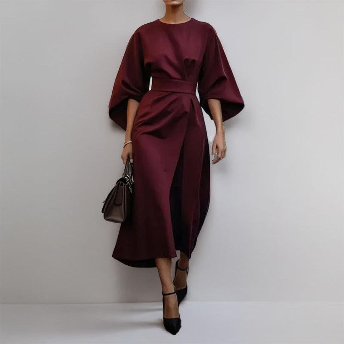 Eldra | Abito Maxi con Maniche a Sbuffo in Satin
